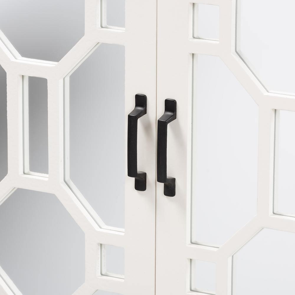 Carlena Modern and Contemporary White Finished Wood and Mirrored Glass 2-Door Sideboard FredCo