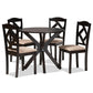 Carlin Sand Fabric Upholstered and Dark Brown Finished Wood 5-Piece Dining Set FredCo