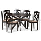Carlin Sand Fabric Upholstered and Dark Brown Finished Wood 7-Piece Dining Set FredCo