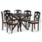 Carlin Sand Fabric Upholstered and Dark Brown Finished Wood 7-Piece Dining Set FredCo