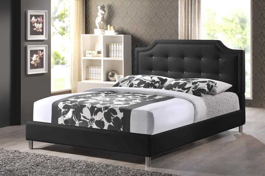 Carlotta Black Modern Bed with Upholstered Headboard - Queen Size FredCo