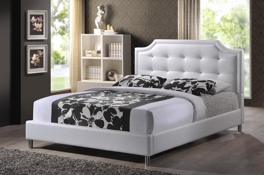 Carlotta White Modern Bed with Upholstered Headboard - Full Size FredCo