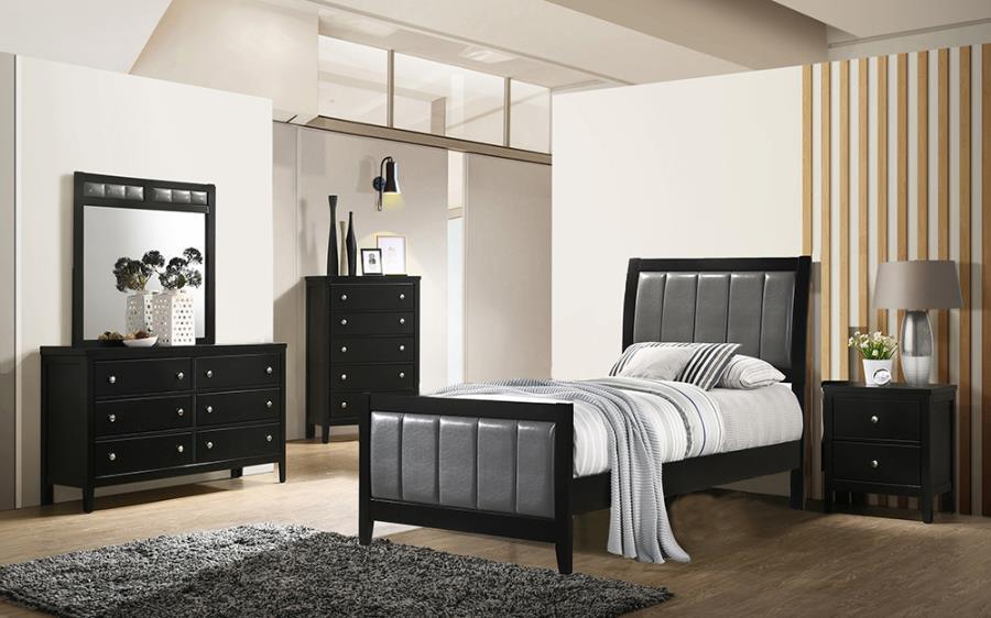 Carlton 4-piece Twin Upholstered Bedroom Set Black and Grey Coaster FredCo