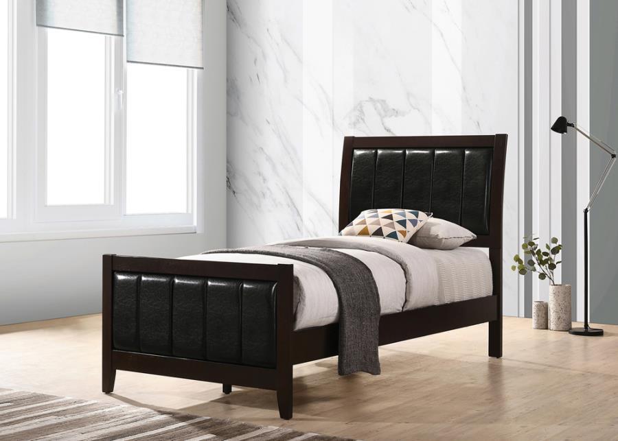 Carlton 5-piece Twin Upholstered Bedroom Set Cappuccino and Black Coaster FredCo