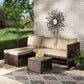 Carlton Modern and Contemporary Sand Fabric Upholstered and Brown Finished Woven PE Rattan 3-Piece Outdoor Patio Lounge Set FredCo