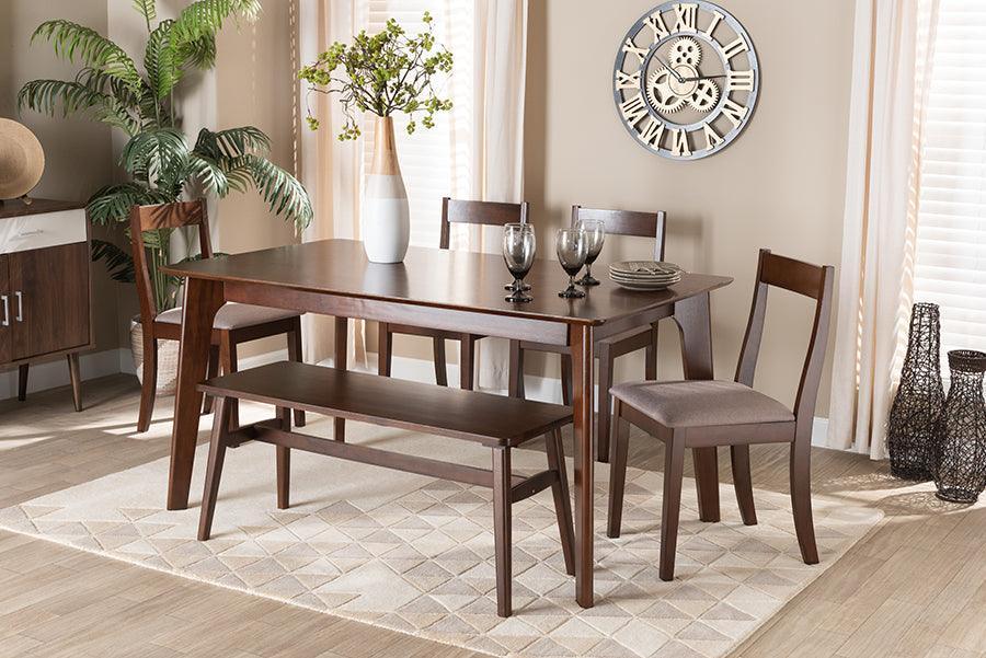 Carola Mid-Century Modern Warm Grey Fabric and Dark Brown Finished Wood 6-Piece Dining Chair Set FredCo