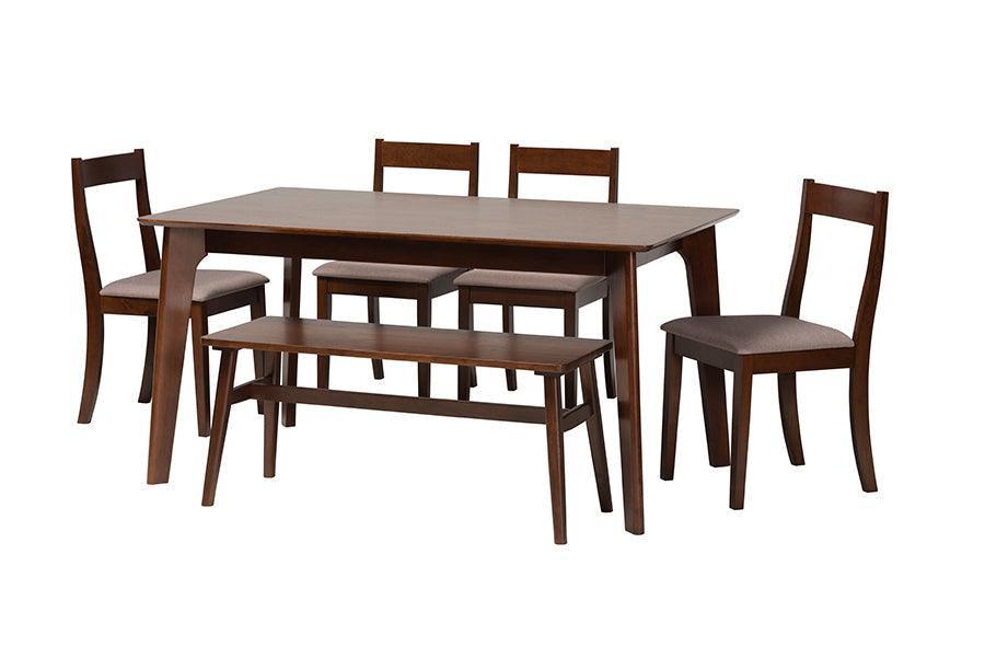 Carola Mid-Century Modern Warm Grey Fabric and Dark Brown Finished Wood 6-Piece Dining Chair Set FredCo