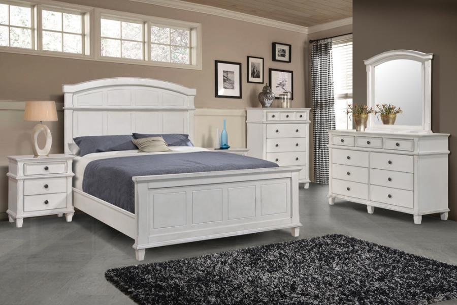 Carolina 4-piece Eastern King Panel Bedroom Set Antique White Coaster FredCo