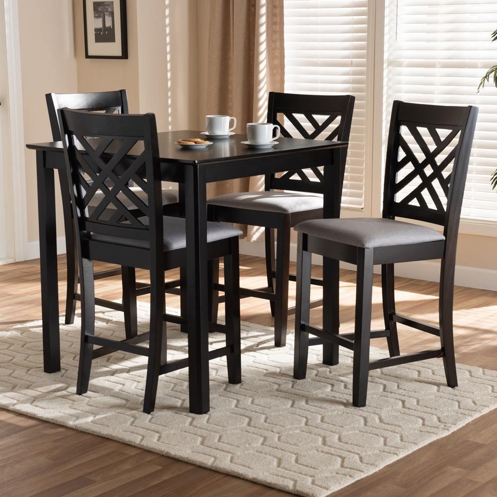 Caron Modern and Contemporary Gray Fabric Upholstered Espresso Brown Finished 5-Piece Wood Pub Set FredCo