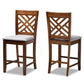 Caron Modern and Contemporary Grey Fabric Upholstered Walnut Brown Finished 2-Piece Wood Counter Height Pub Chair Set FredCo