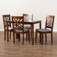 Caron Modern and Contemporary Grey Fabric Upholstered Walnut Brown Finished Wood 5-Piece Dining Set FredCo