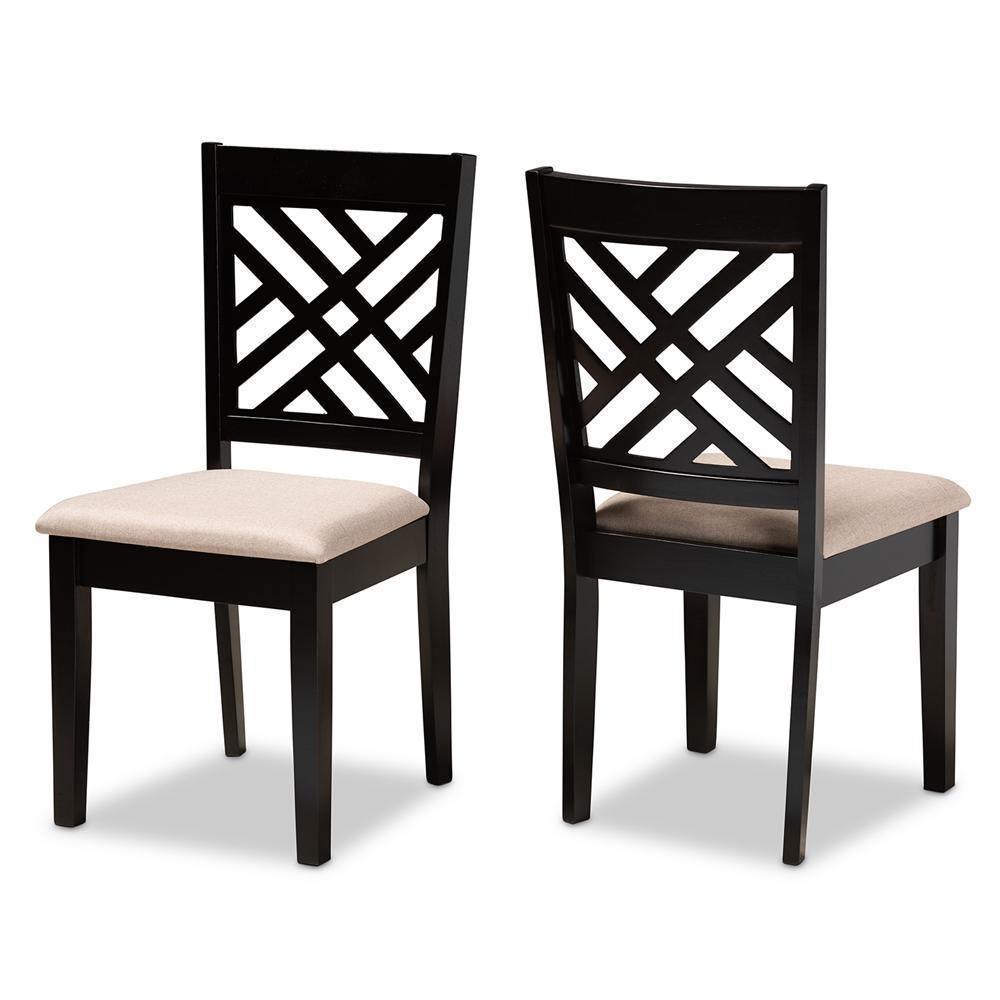 Caron Modern and Contemporary Sand Fabric Upholstered Espresso Brown Finished Wood 2-Piece Dining Chair Set FredCo
