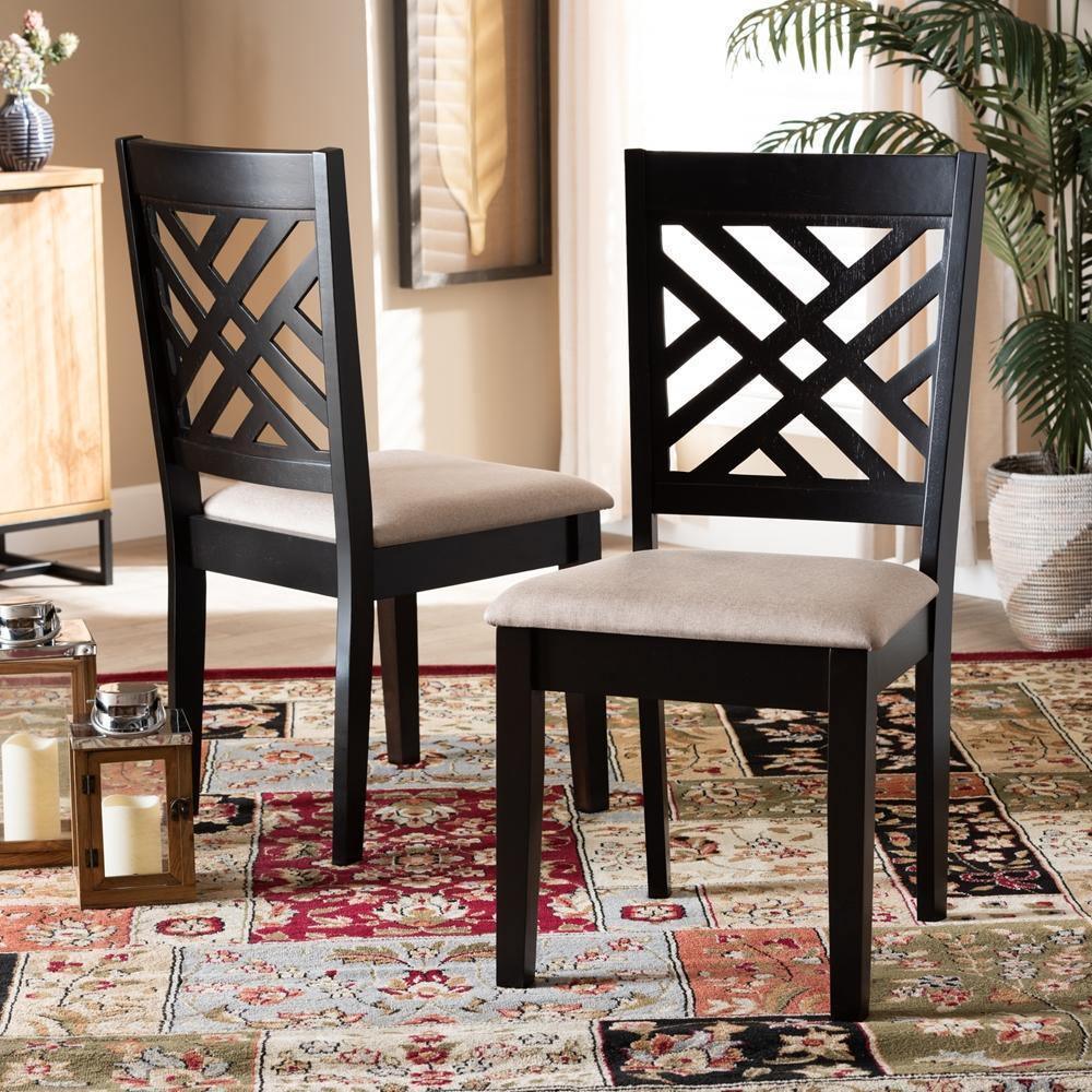 Caron Modern and Contemporary Sand Fabric Upholstered Espresso Brown Finished Wood 2-Piece Dining Chair Set FredCo