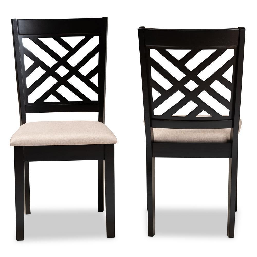Caron Modern and Contemporary Sand Fabric Upholstered Espresso Brown Finished Wood 2-Piece Dining Chair Set FredCo