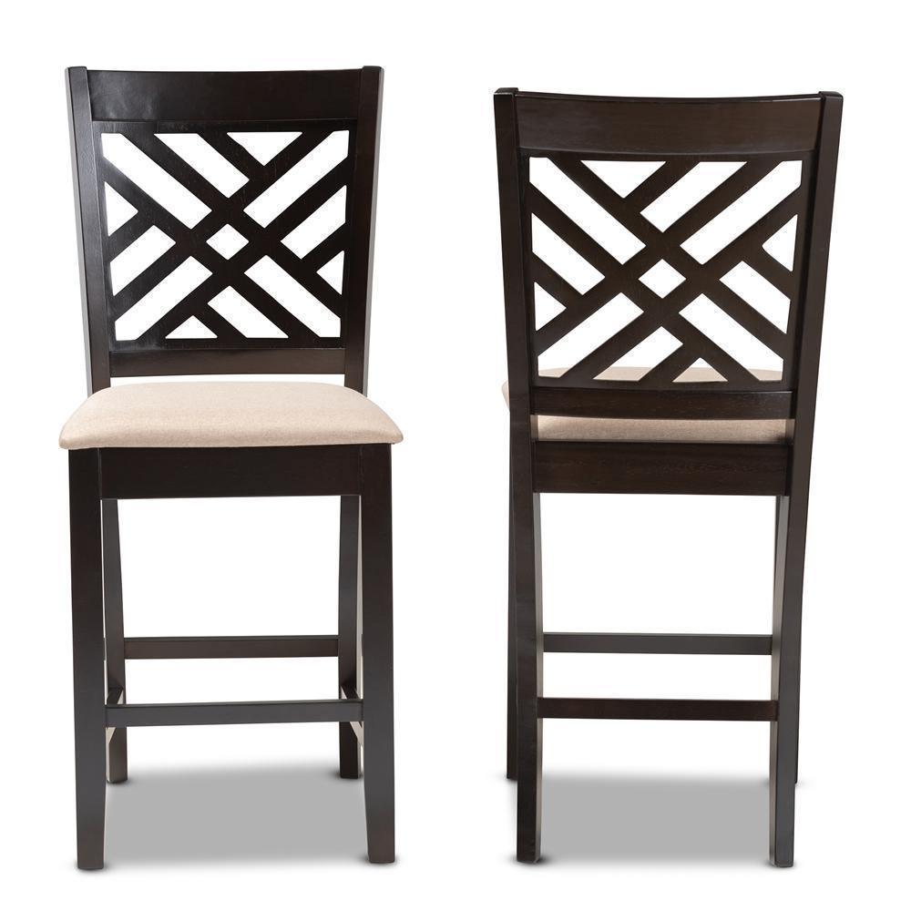 Caron Modern and Contemporary Sand Fabric Upholstered Espresso Brown Finished Wood Counter Height Pub Chair Set of 2 FredCo