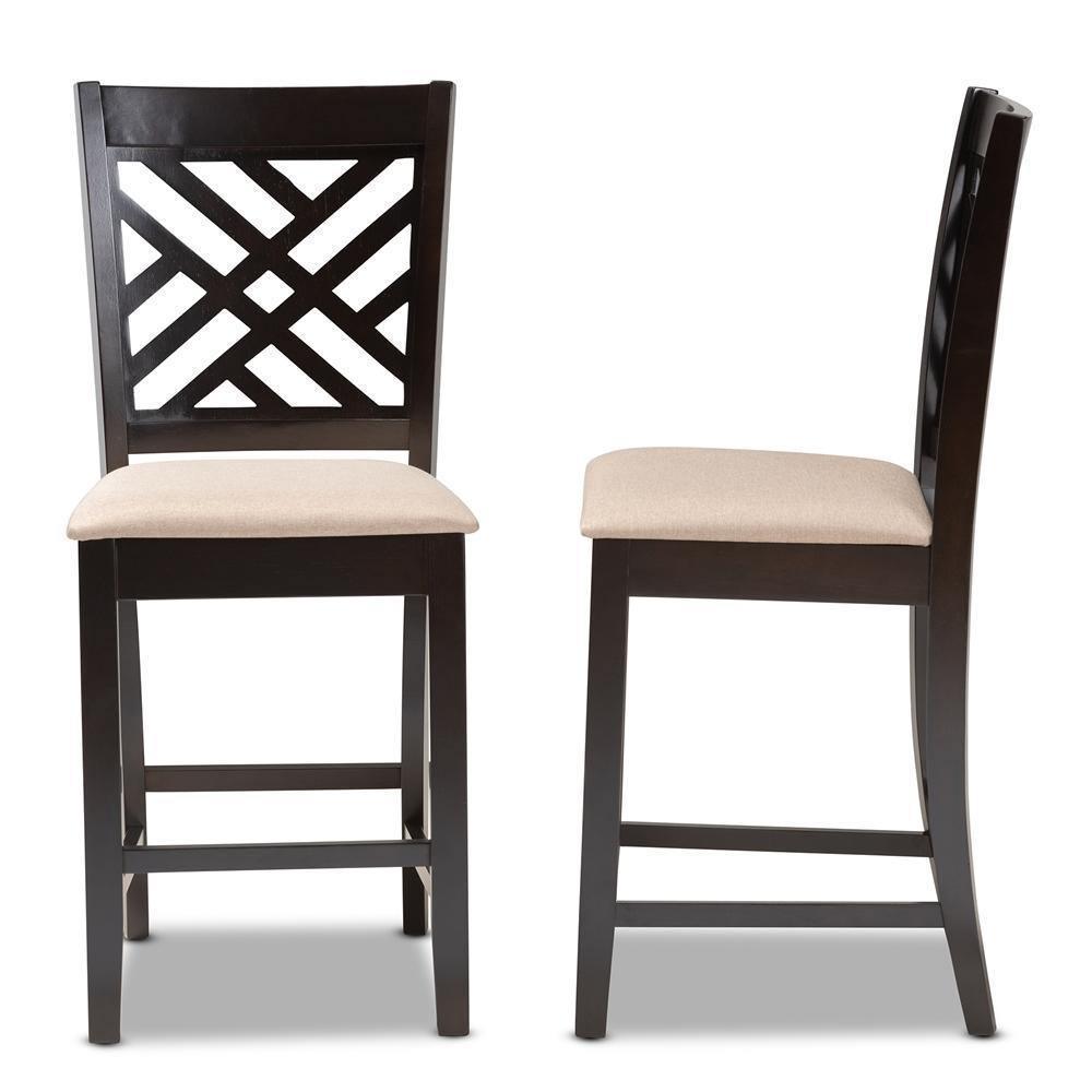 Caron Modern and Contemporary Sand Fabric Upholstered Espresso Brown Finished Wood Counter Height Pub Chair Set of 2 FredCo