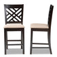Caron Modern and Contemporary Sand Fabric Upholstered Espresso Brown Finished Wood Counter Height Pub Chair Set of 2 FredCo