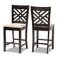 Caron Modern and Contemporary Sand Fabric Upholstered Espresso Brown Finished Wood Counter Height Pub Chair Set of 2 FredCo