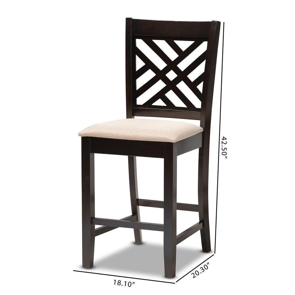 Caron Modern and Contemporary Sand Fabric Upholstered Espresso Brown Finished Wood Counter Height Pub Chair Set of 2 FredCo