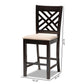 Caron Modern and Contemporary Sand Fabric Upholstered Espresso Brown Finished Wood Counter Height Pub Chair Set of 2 FredCo