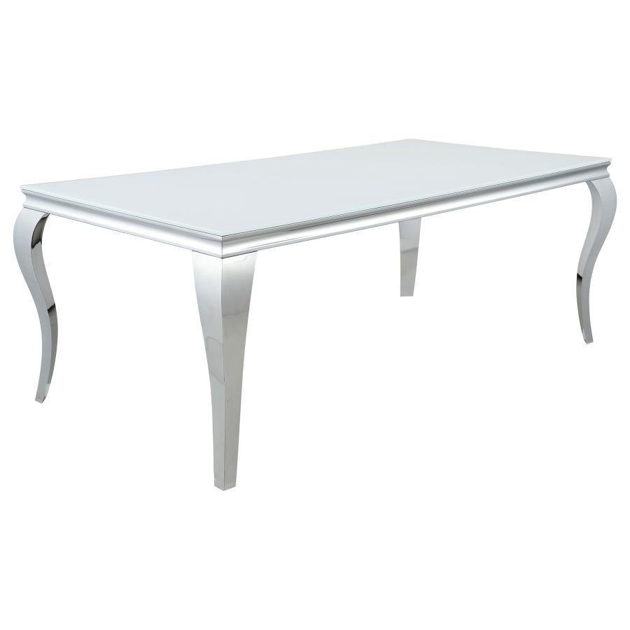Carone Rectangular Glass Top Dining Table White and Chrome 115081 Coaster FredCo