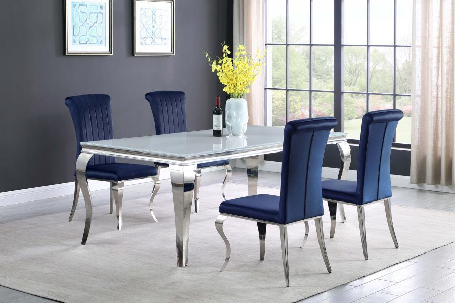 Carone Rectangular Glass Top Dining Table White and Chrome 115081 Coaster FredCo