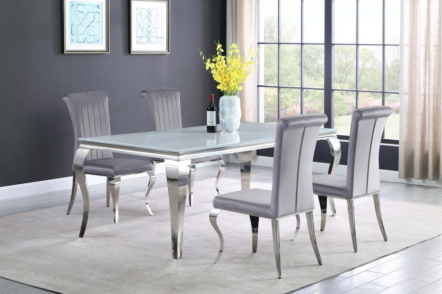 Carone Rectangular Glass Top Dining Table White and Chrome 115081 Coaster FredCo