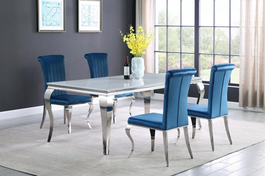 Carone Rectangular Glass Top Dining Table White and Chrome 115081 Coaster FredCo