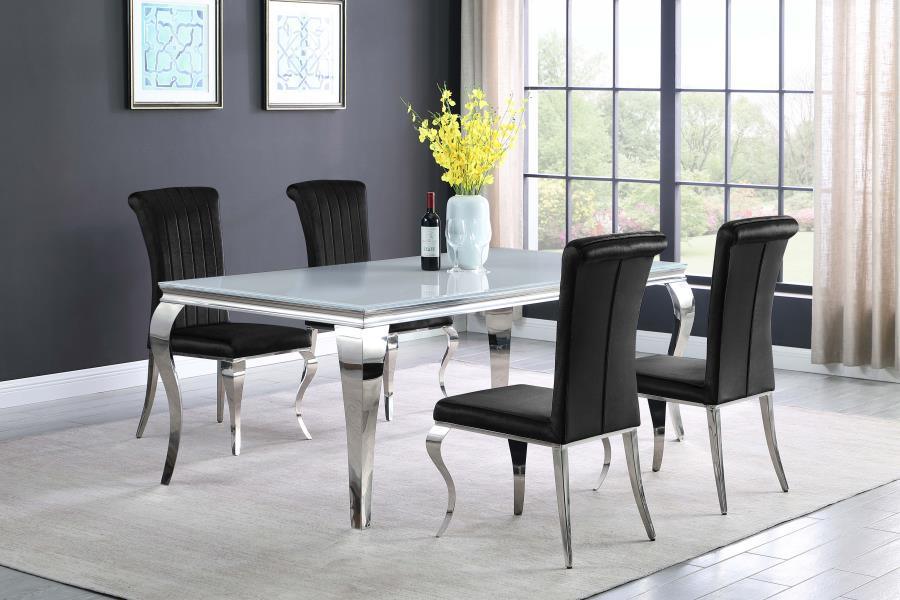 Carone Rectangular Glass Top Dining Table White and Chrome 115081 Coaster FredCo