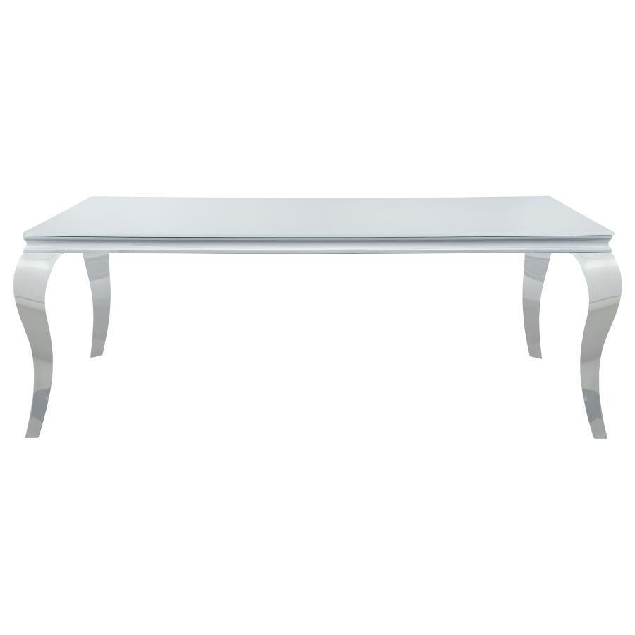 Carone Rectangular Glass Top Dining Table White and Chrome 115081 Coaster FredCo