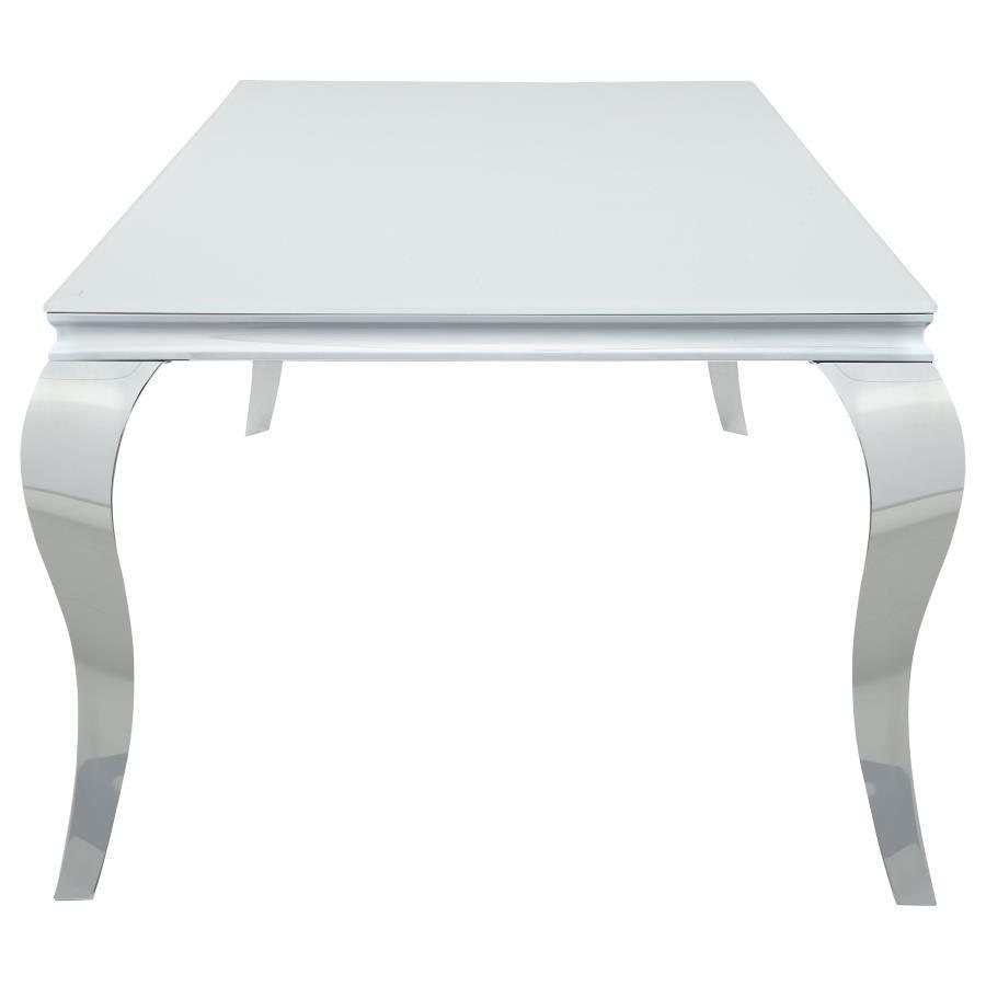 Carone Rectangular Glass Top Dining Table White and Chrome 115081 Coaster FredCo