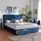 Caronia Modern and Contemporary Navy Blue Velvet Fabric Upholstered 2-Drawer Queen Size Platform Storage Bed FredCo