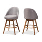 Carra Mid-Century Modern Grey Fabric Upholstered Walnut-Finished Wood Swivel Counter Stool (Set of 2) FredCo