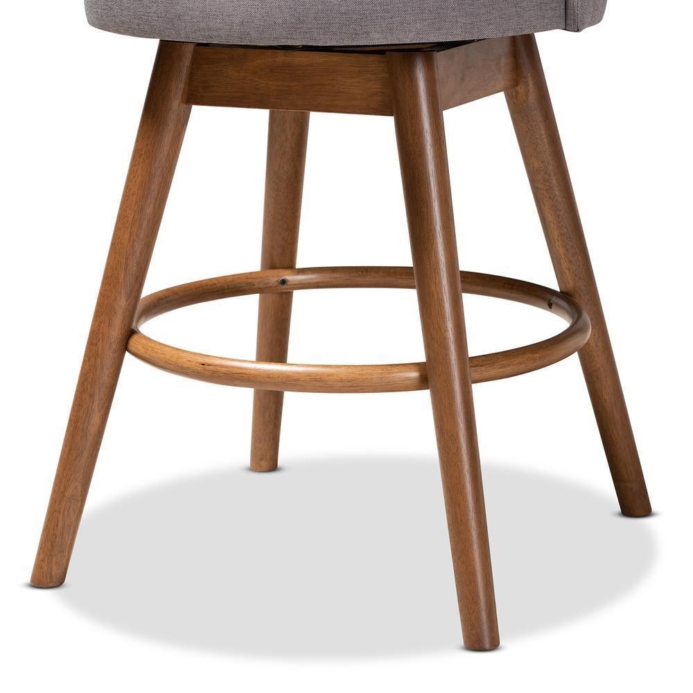 Carra Mid-Century Modern Grey Fabric Upholstered Walnut-Finished Wood Swivel Counter Stool (Set of 2) FredCo