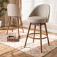 Carra Mid-Century Modern Light Beige Fabric Upholstered Walnut-Finished Wood Swivel Bar Stool (Set of 2) FredCo