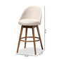 Carra Mid-Century Modern Light Beige Fabric Upholstered Walnut-Finished Wood Swivel Bar Stool (Set of 2) FredCo