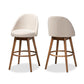 Carra Mid-Century Modern Light Beige Fabric Upholstered Walnut-Finished Wood Swivel Bar Stool (Set of 2) FredCo