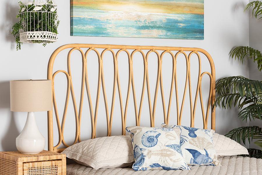 Carrick Modern Bohemian Natural Brown Rattan Queen Size Wall-mount Headboard FredCo