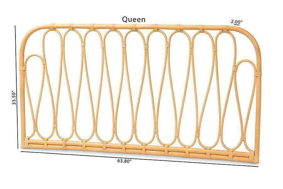 Carrick Modern Bohemian Natural Brown Rattan Queen Size Wall-mount Headboard FredCo