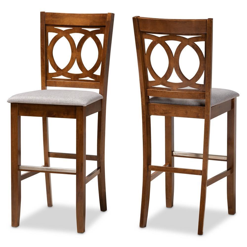 Carson Modern and Contemporary Grey Fabric Upholstered and Walnut Brown Finished Wood 2-Piece Bar Stool Set FredCo
