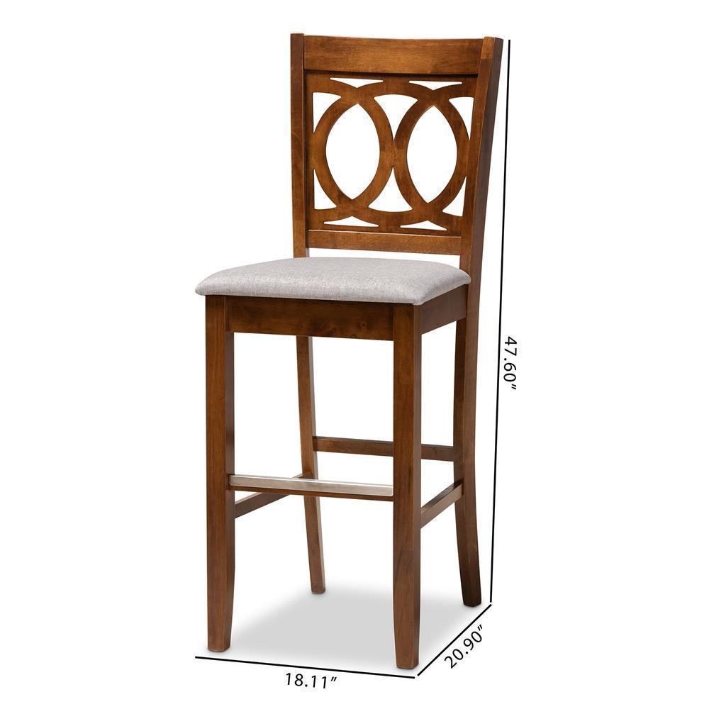 Carson Modern and Contemporary Grey Fabric Upholstered and Walnut Brown Finished Wood 2-Piece Bar Stool Set FredCo