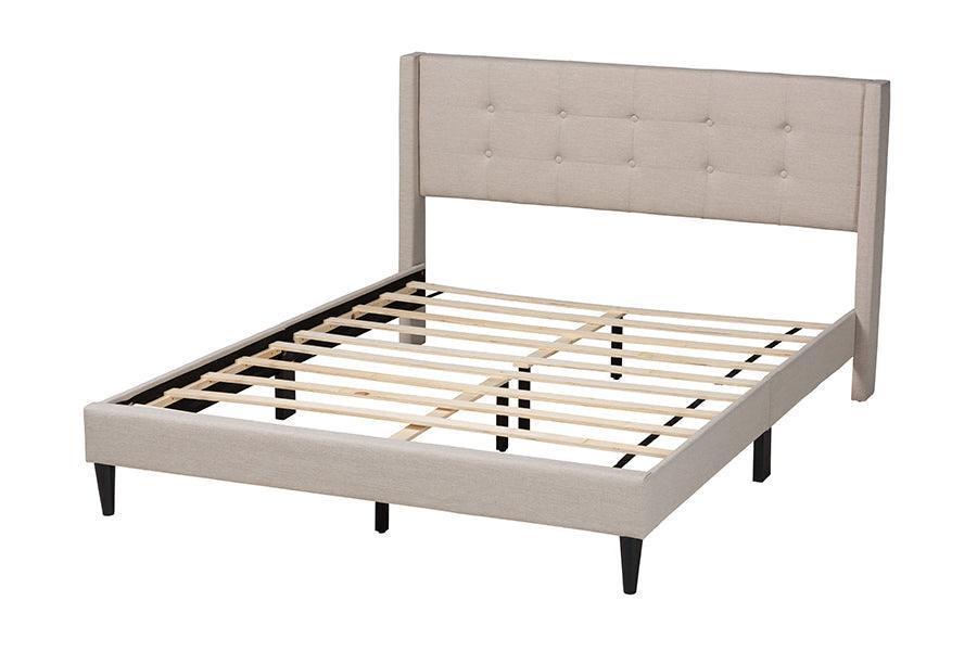Casol Mid-Century Modern Transitional Beige Fabric Upholstered Full Size Platform Bed FredCo