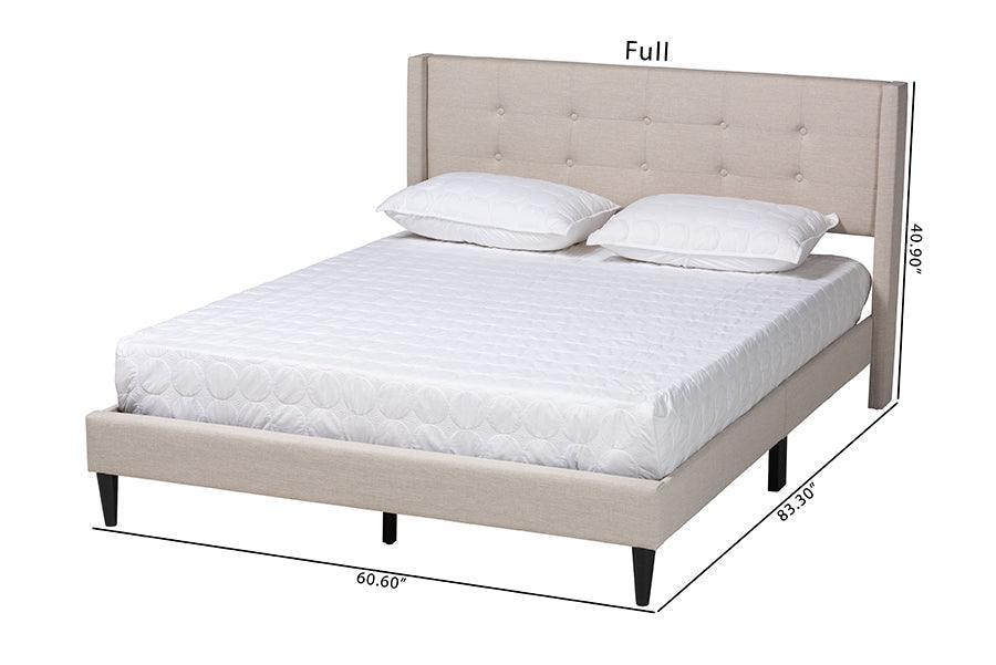 Casol Mid-Century Modern Transitional Beige Fabric Upholstered Full Size Platform Bed FredCo