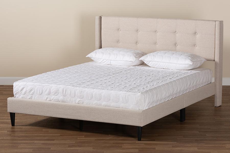 Casol Mid-Century Modern Transitional Beige Fabric Upholstered Full Size Platform Bed FredCo