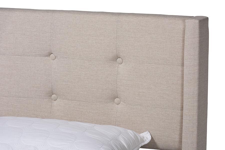 Casol Mid-Century Modern Transitional Beige Fabric Upholstered Queen Size Platform Bed FredCo