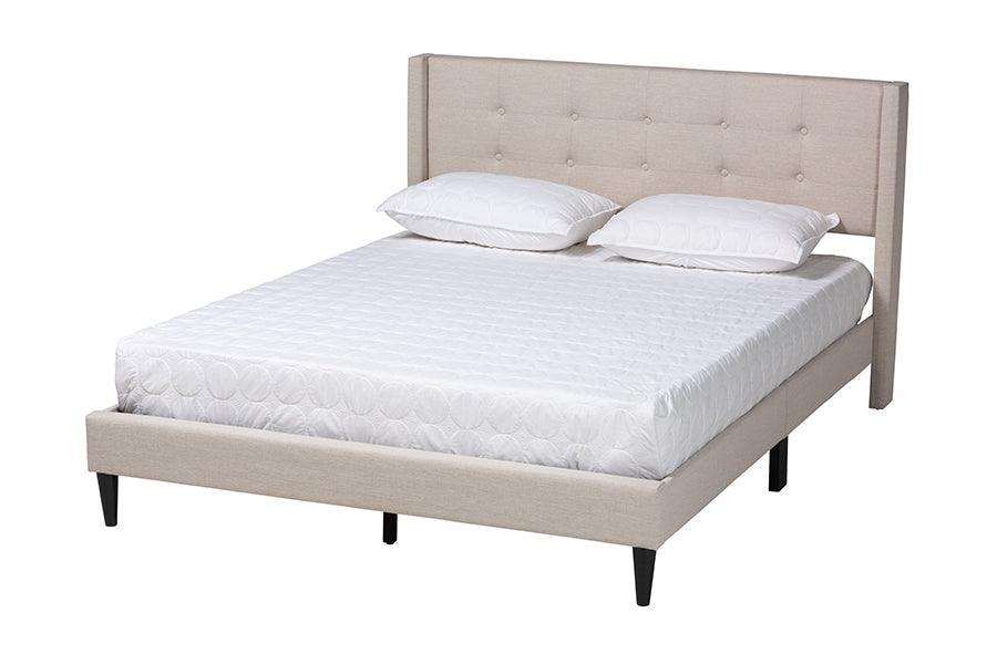 Casol Mid-Century Modern Transitional Beige Fabric Upholstered Queen Size Platform Bed FredCo