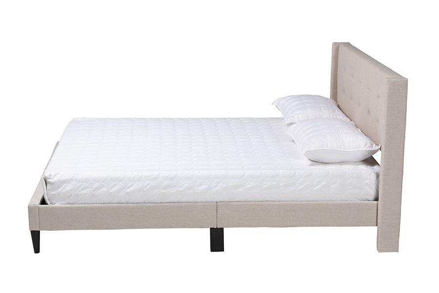 Casol Mid-Century Modern Transitional Beige Fabric Upholstered Queen Size Platform Bed FredCo
