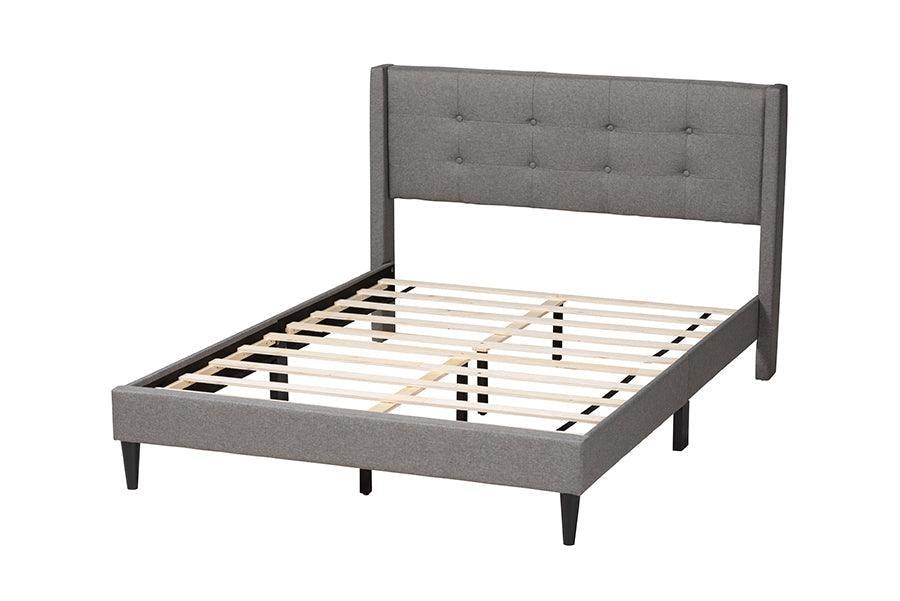 Casol Mid-Century Modern Transitional Grey Fabric Upholstered Queen Size Platform Bed FredCo
