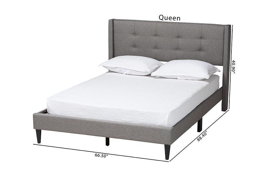 Casol Mid-Century Modern Transitional Grey Fabric Upholstered Queen Size Platform Bed FredCo