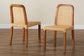 Caspia Mid-Century Modern Walnut Brown Finished Wood and Natural Rattan 2-Piece Dining Chair Set FredCo